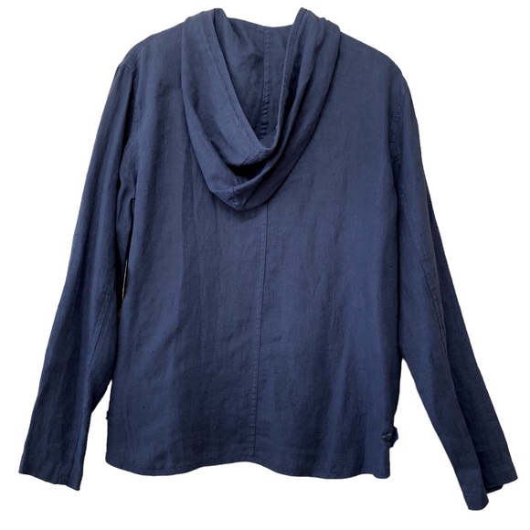 VALERIE STEVENS casual washable blue linen zip front hooded jacket, size L - Picture 2 of 9